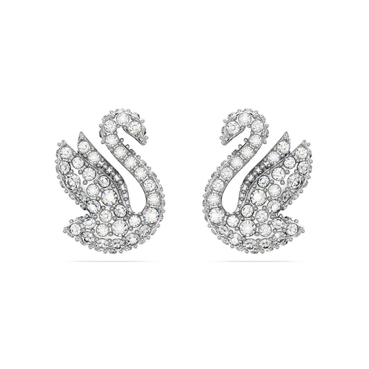 Swarovski Iconic Swan stud earrings, Swan, White, Rhodium plated