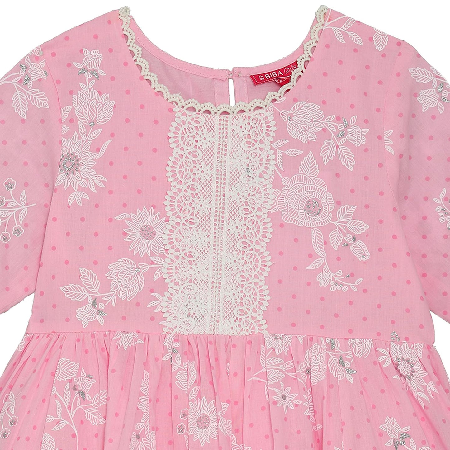 BIBA GIRLS PRINTED GATHERED KID(KWWHITE BLOOMS5764_PINK_15)