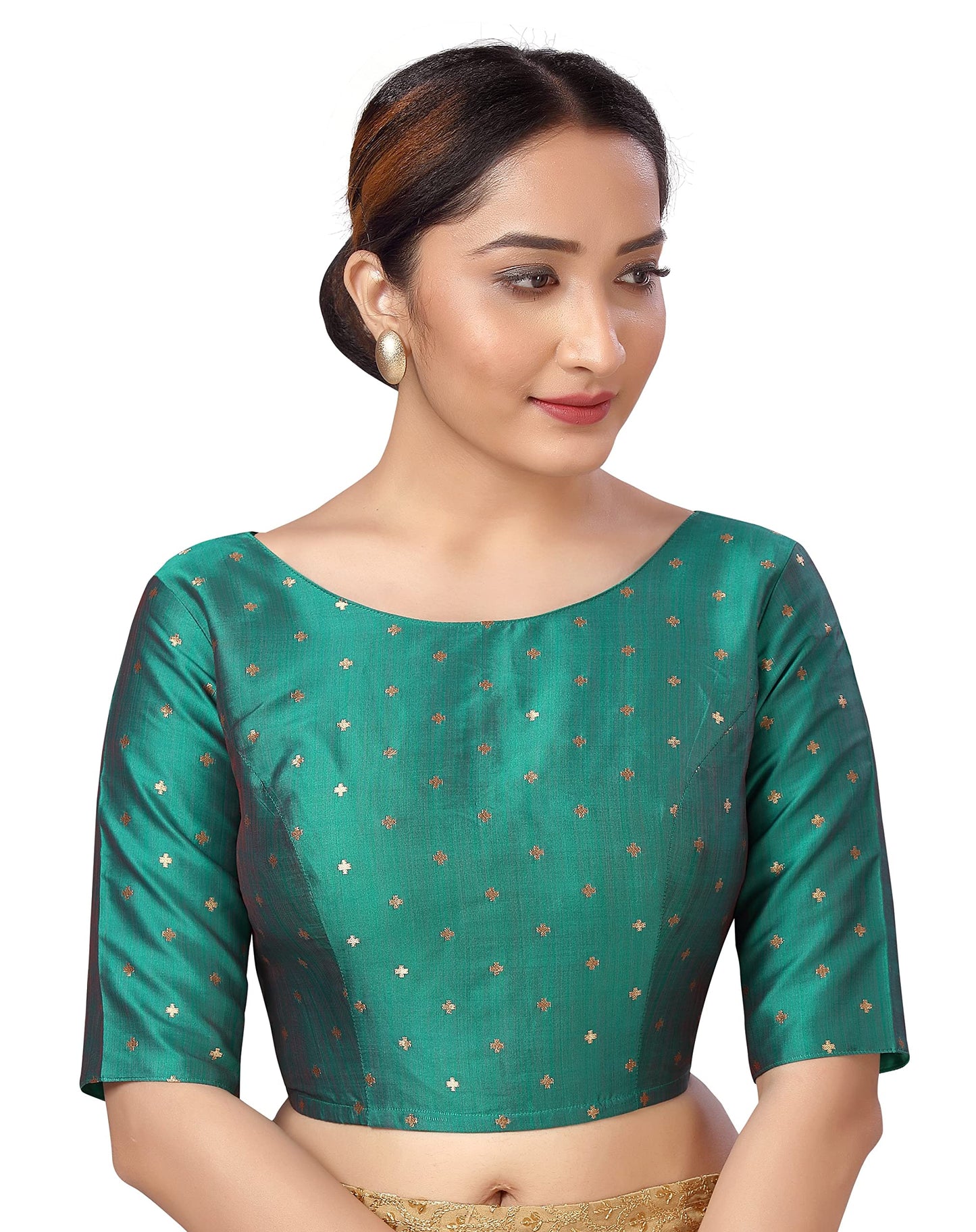 Studio Shringaar Women Silky Brocade Readymade Elbow Length Sleeves Saree Blouse(Rama Green, 36)