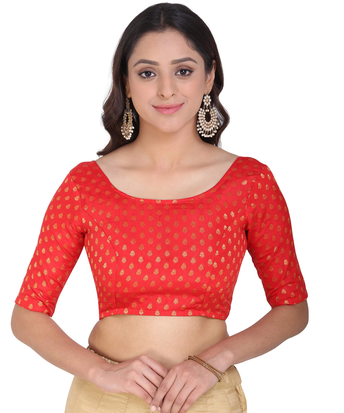 OOMPH! Women's Art Silk Solid 3/4 Sleeves Readymade Saree Blouse (rbbl10m_Scarlet Red_M)