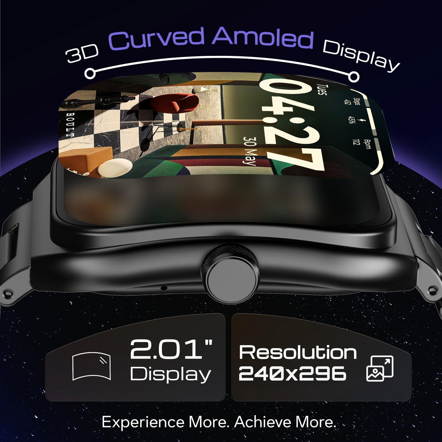 Boult Newly Launched Trail Pro Smartwatch 2.01'' 3D Curved Screen+AMOLED, BT Calling 5.3, 600 Nits Brightness, IP68, 250+ Watchfaces, 120+ Sports Modes, AI Voice Assistant, SpO2 Tracking (Metal Black)