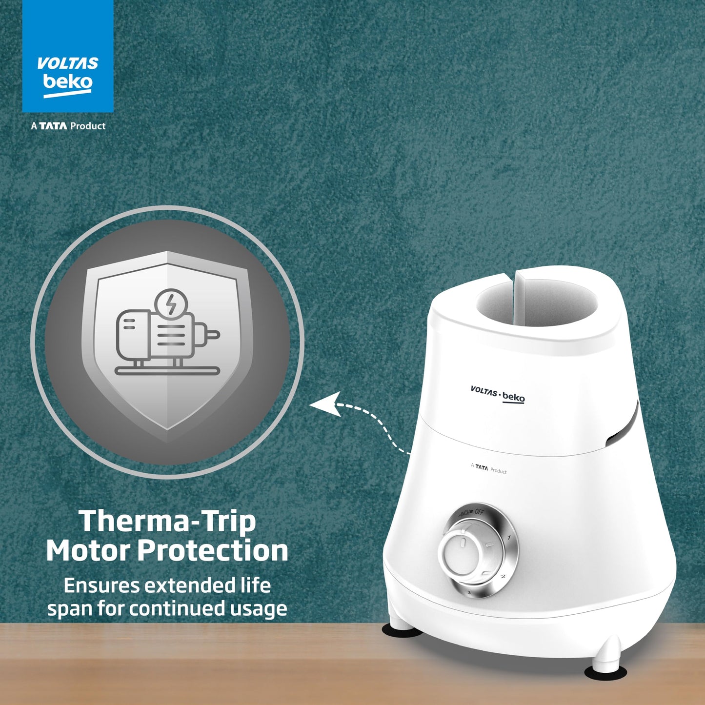 Voltas Beko, A Tata Product Powerfull 500 W Mixer Grinder with GrindX Technology (G5003HP-WH | 3 Jars | White)