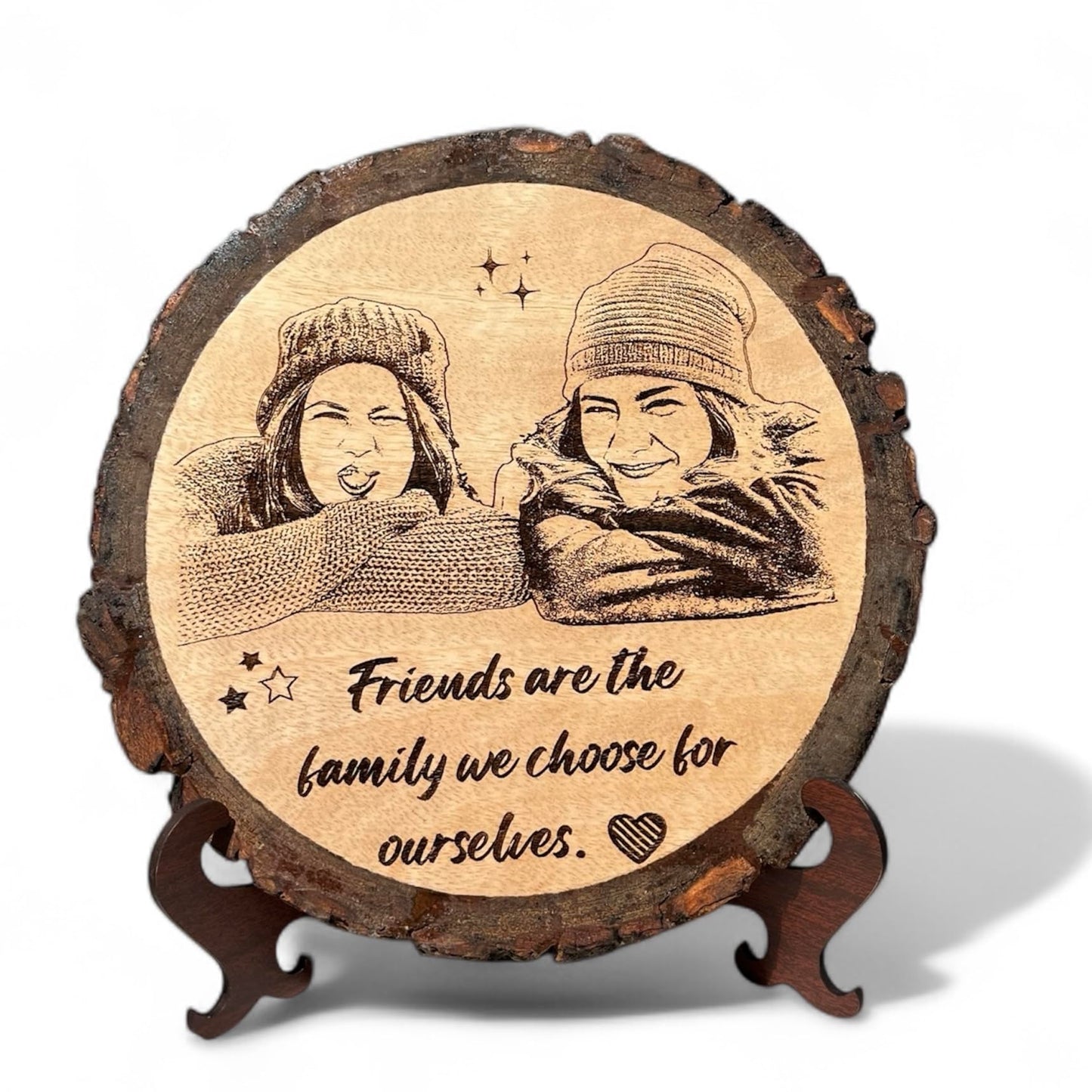 GIFTORA Personalized Round Wooden Photo Frame | Customized with Photo & Caption for Home Decor | Perfect for Special Occasions Like Weddings, Anniversaries, Birthdays(Brown, Round 6-7 Inch)