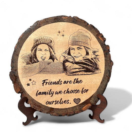 GIFTORA Personalized Round Wooden Photo Frame | Customized with Photo & Caption for Home Decor | Perfect for Special Occasions Like Weddings, Anniversaries, Birthdays(Brown, Round 6-7 Inch)