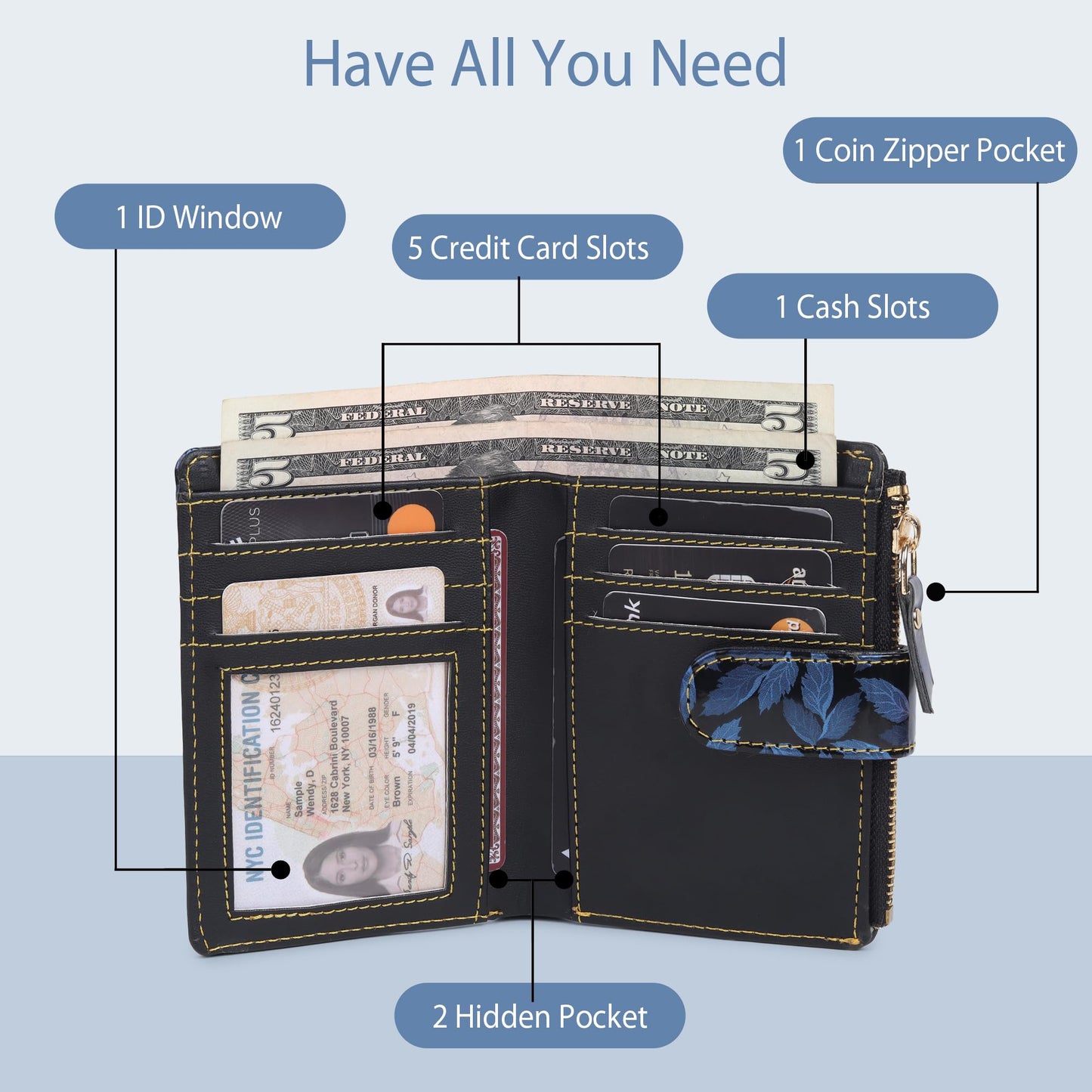 TnW Small Women's Wallet -PU Leather Multi Wallets | Credit Card Holder | Coin Purse Zipper -Small Secure Card Case/Gift Wallet for Women (SC-2024-12)