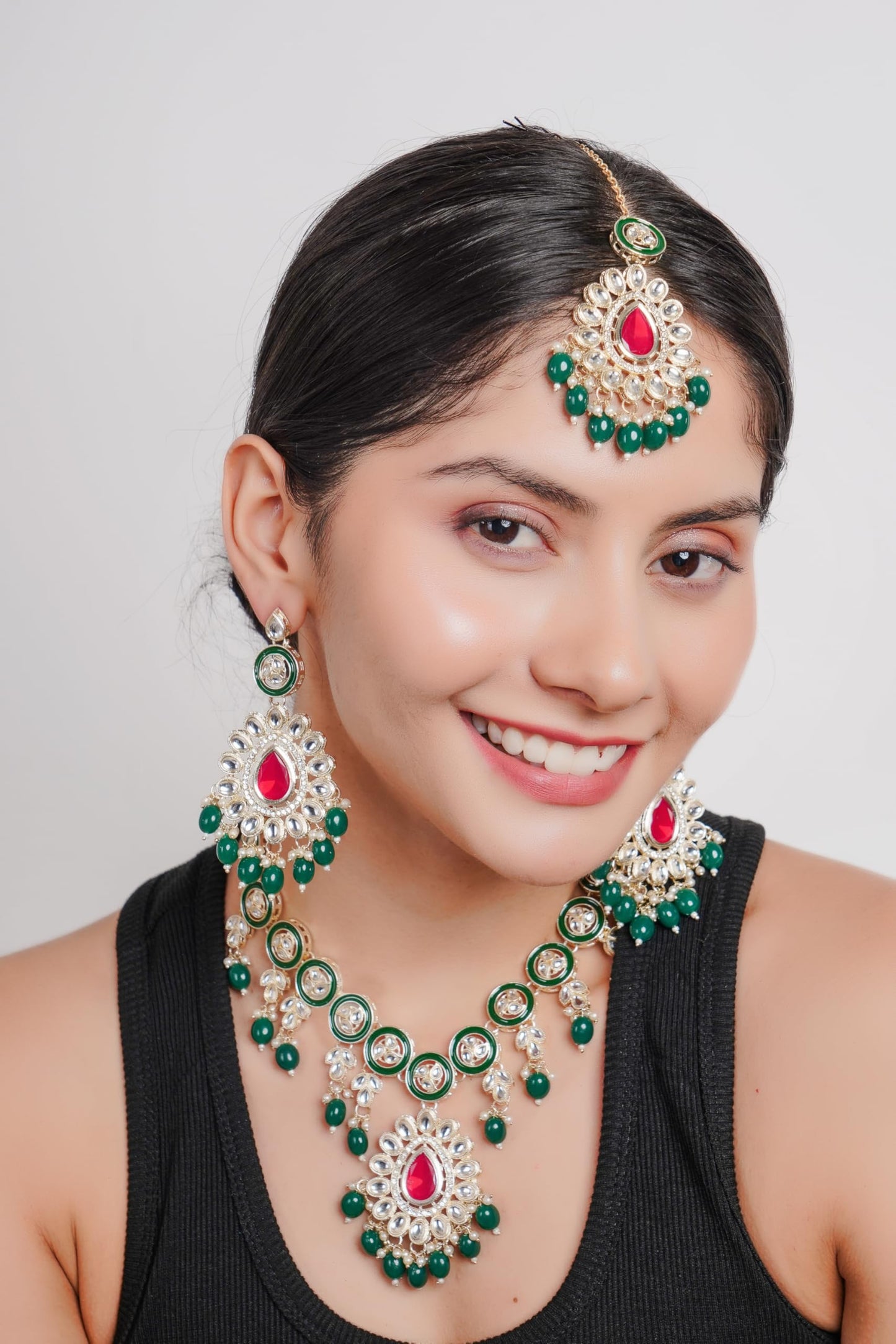 Divisha Traditional Jewellery Bridal Jewelry Set for Women Green Pink