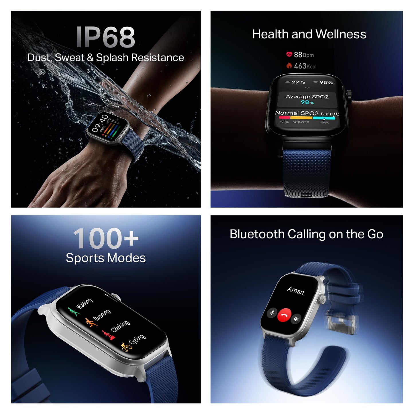 Boat Storm Infinity Plus Smartwatch with 20 Days Battery, ASAP™ Charge, 4.97 cm HD Display, Functional Crown, Multiple Sports Modes, BT Calling, SOS, IP68, Heart Rate & SpO2 Monitor (Deep Blue)