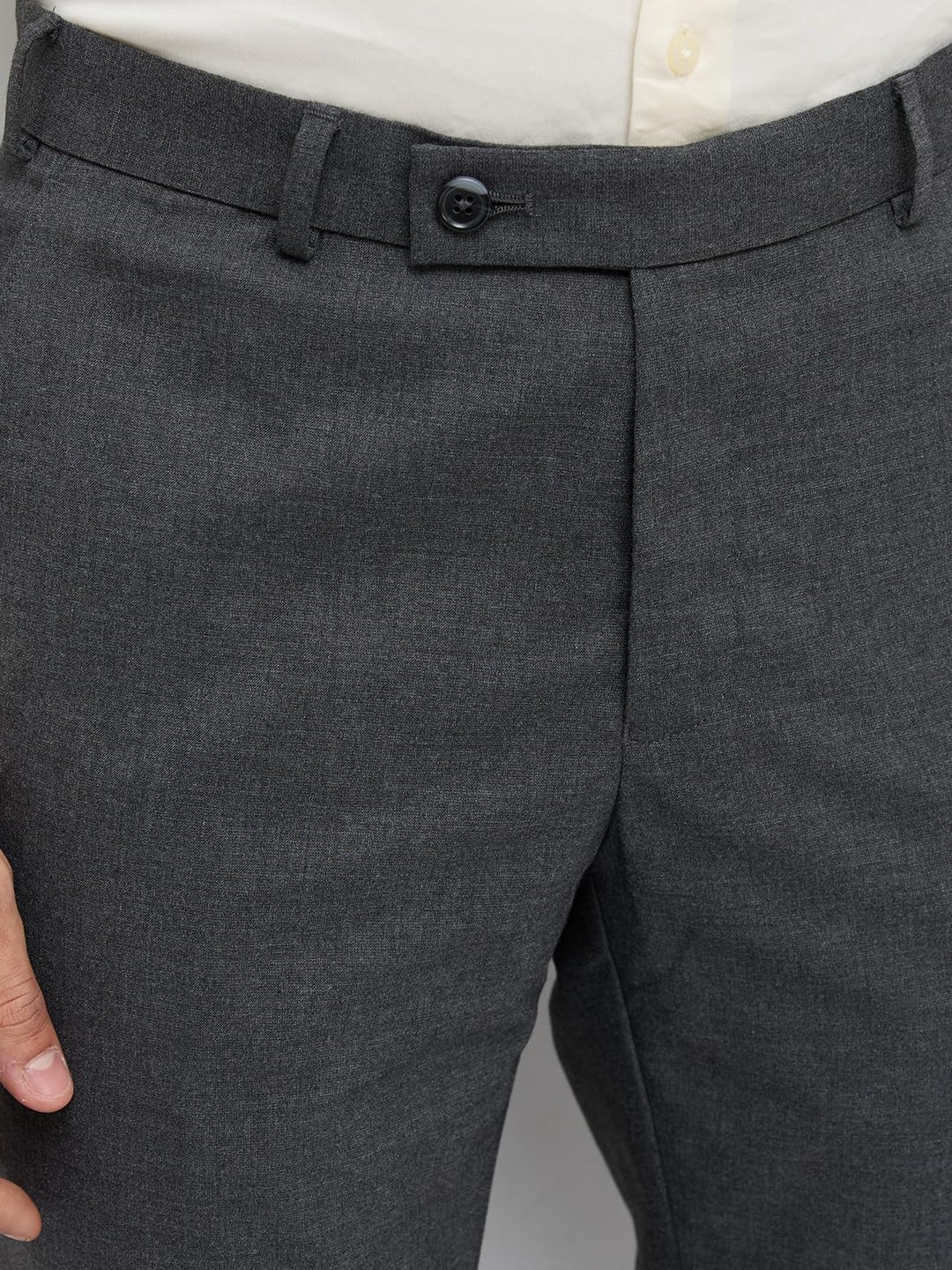 Park Avenue Men Slim Fit Solid Pattern Polyester Blend Flat Front Formal Trouser Dark Grey