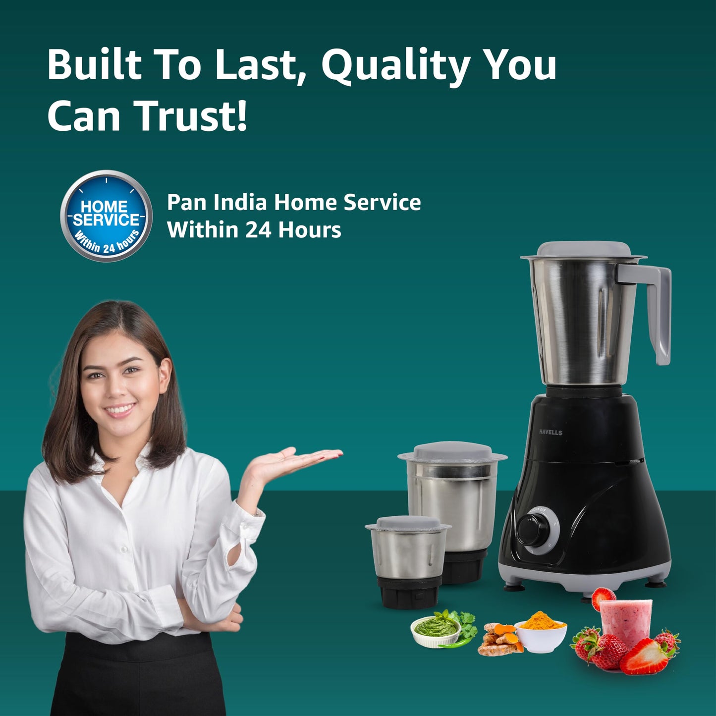 Havells Pulse 500 Watt Mixer Grinder | 3 Stainless Steel Leak-Resistant Jars (400ml, 800ml, 1.2L) | 3 Speed Control | Heavy-Duty ABS Body | Durable SS Blades | Air Vent Technology | Black