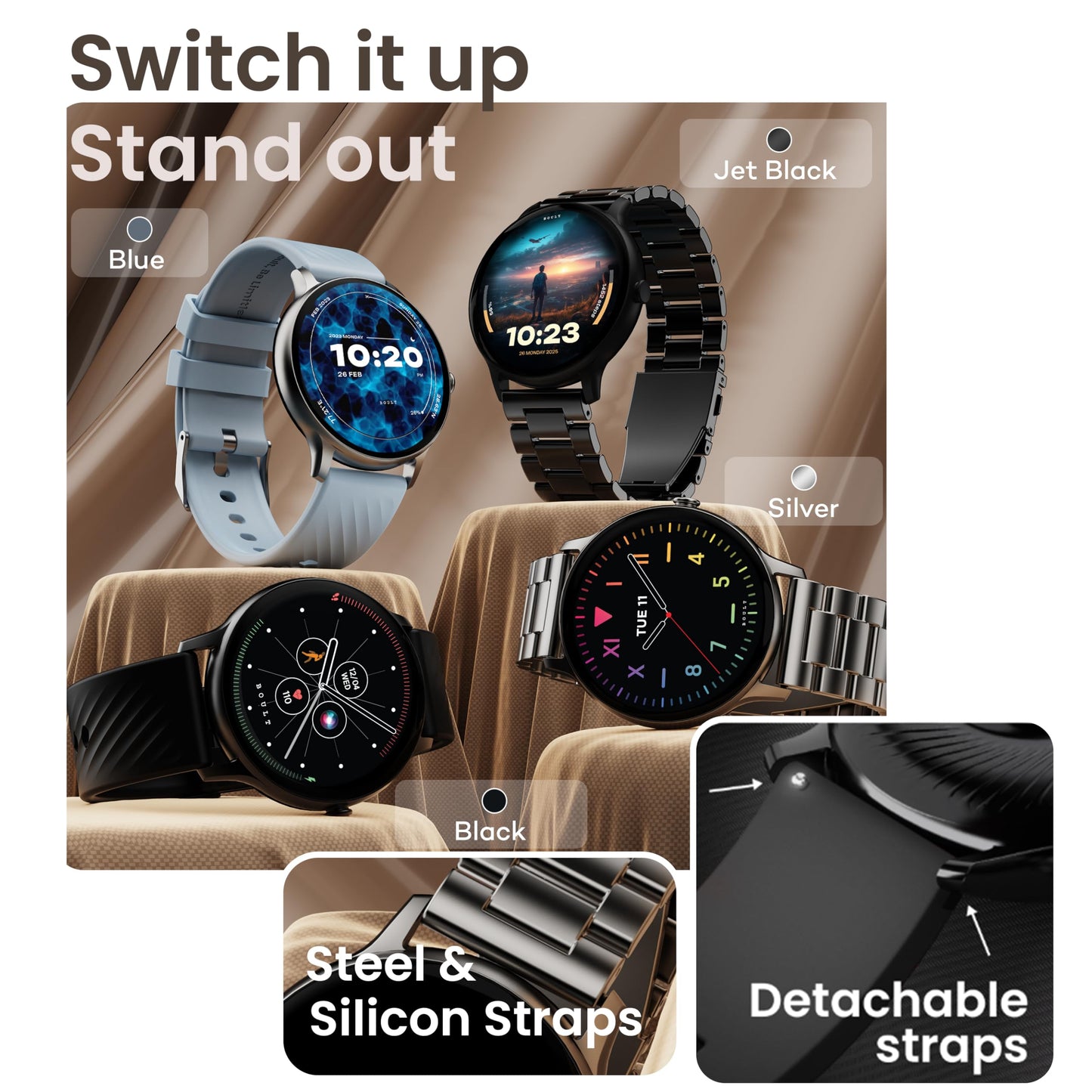 Boult Newly Launched Dire Smartwatch 1.38'' 2.5D Curved HD Display, BT Calling, 500 Nits Brightness, IP67, 250+ Watchfaces, 120+ Sports Modes, AI Voice Assistant, SpO2 Monitoring (Pure Black)