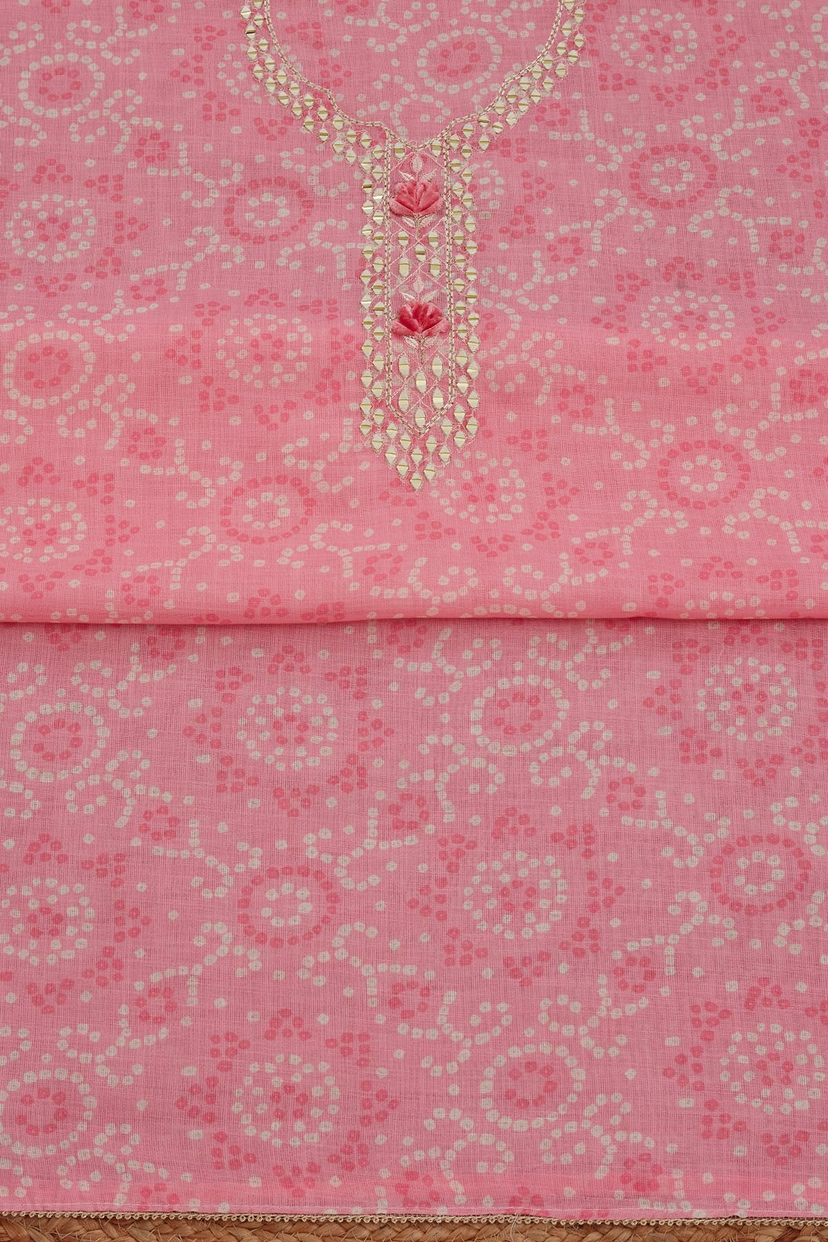 Soch Womens Pink Linen Bandhani Print Unstitch Dress Material With Mirror