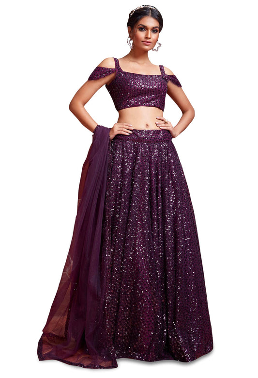 Zeel Clothing Women's Soft Net Sequins Work Semi-Stitched New Lehenga Choli with Dupatta (104-Purple-Wedding-Bridal-Latest-Lehenga; Free Size)