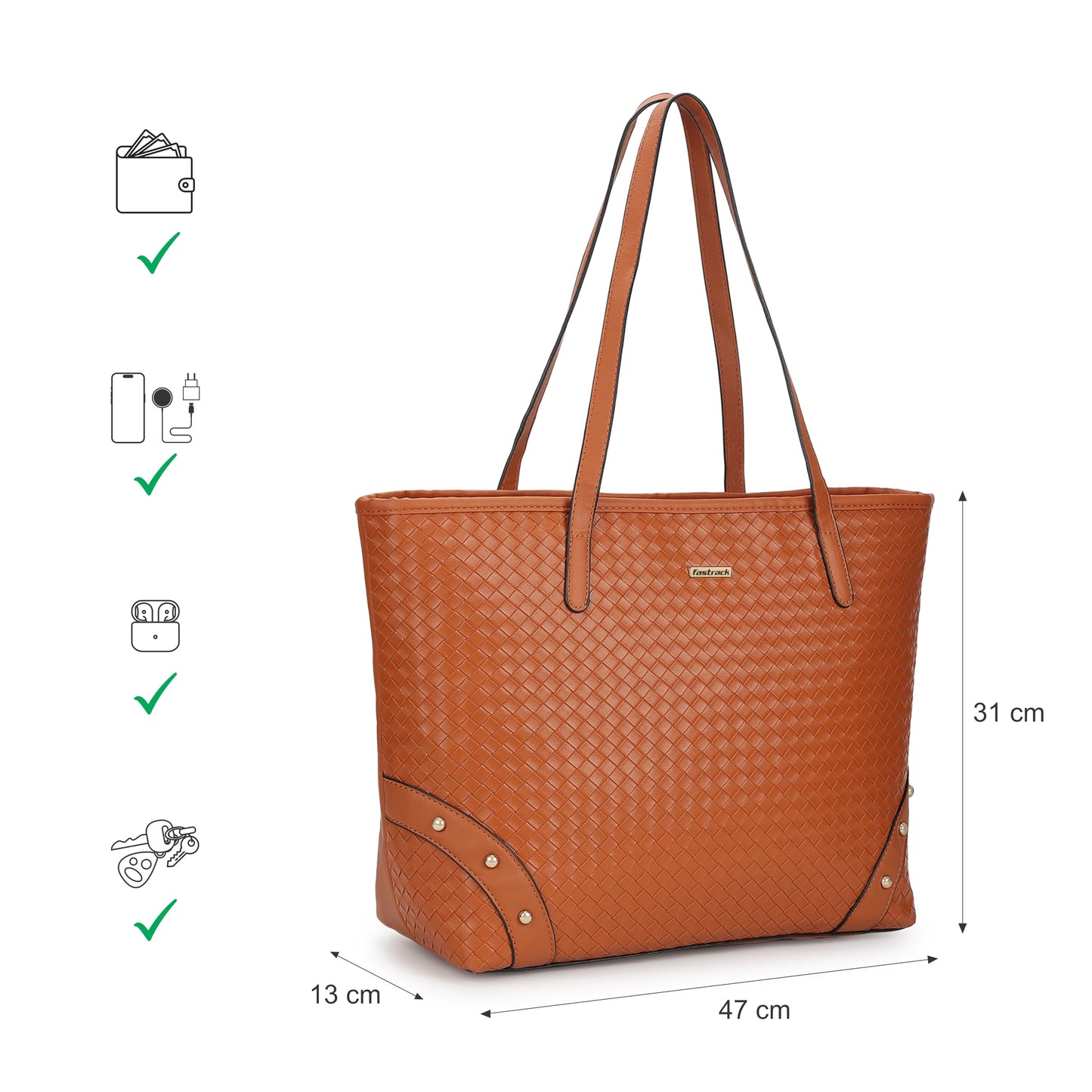 Fastrack Milled Textured Oversized Tote Bag for Women, Girls and Ladies | Fits Upto 15" Laptop | Large Zipper Compartment with Dual Handles | Trendy Women Totes | Ladies Purse Handbag