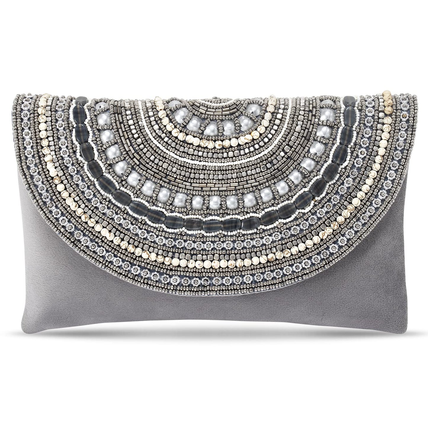 Peora Clutch Purses for Women Wedding Handmade Evening Handbags Party Bridal Clutch (C12GRY) Grey