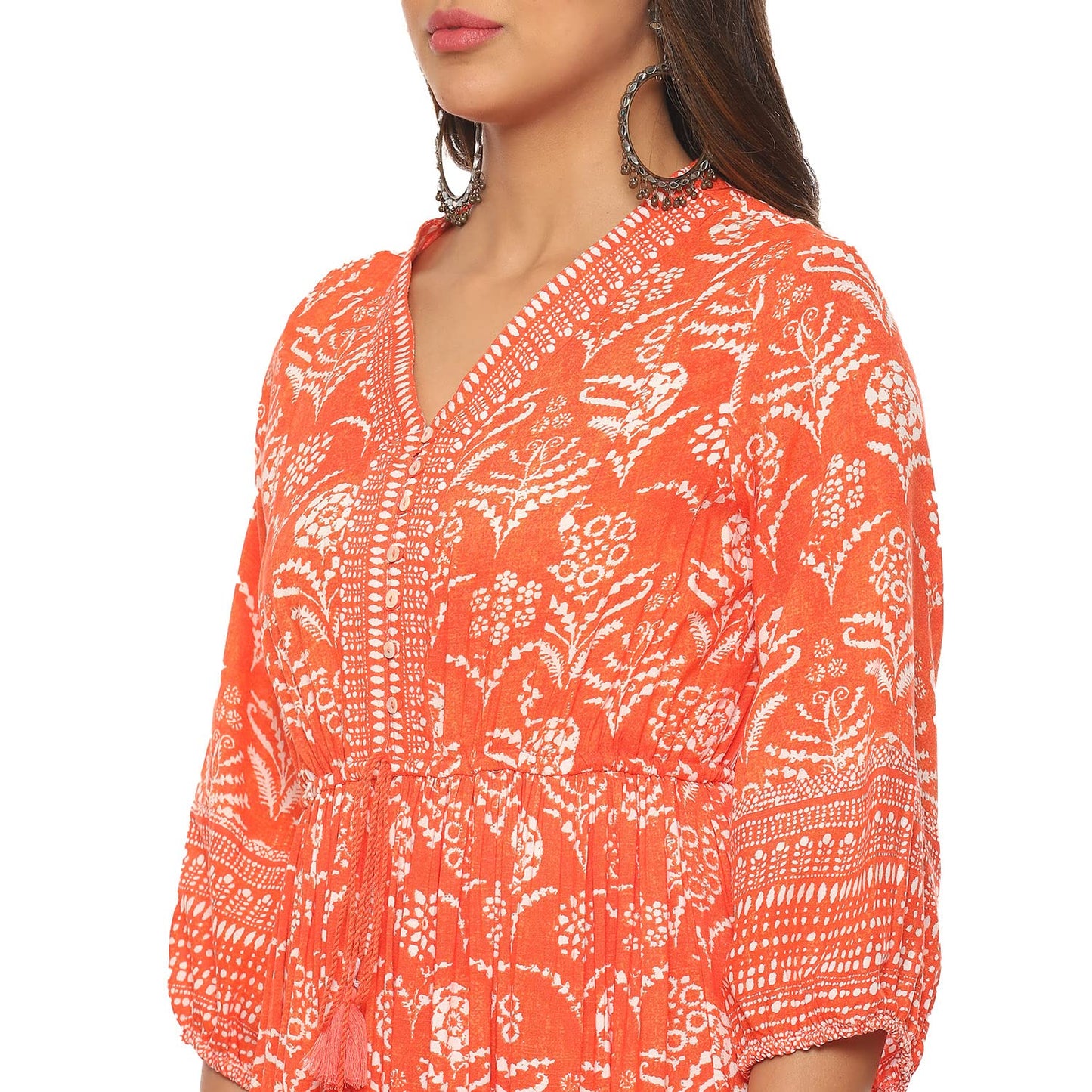 BIBA Women Printed Mix and Match Knee-Length Dress (Casual D1971_Orange_36)