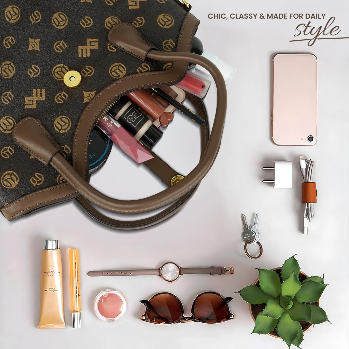 Storite Women Handbag – Elegant Coffee Brown Leather Shoulder Bag for Women’s Everyday Use (29x9x19 cm)