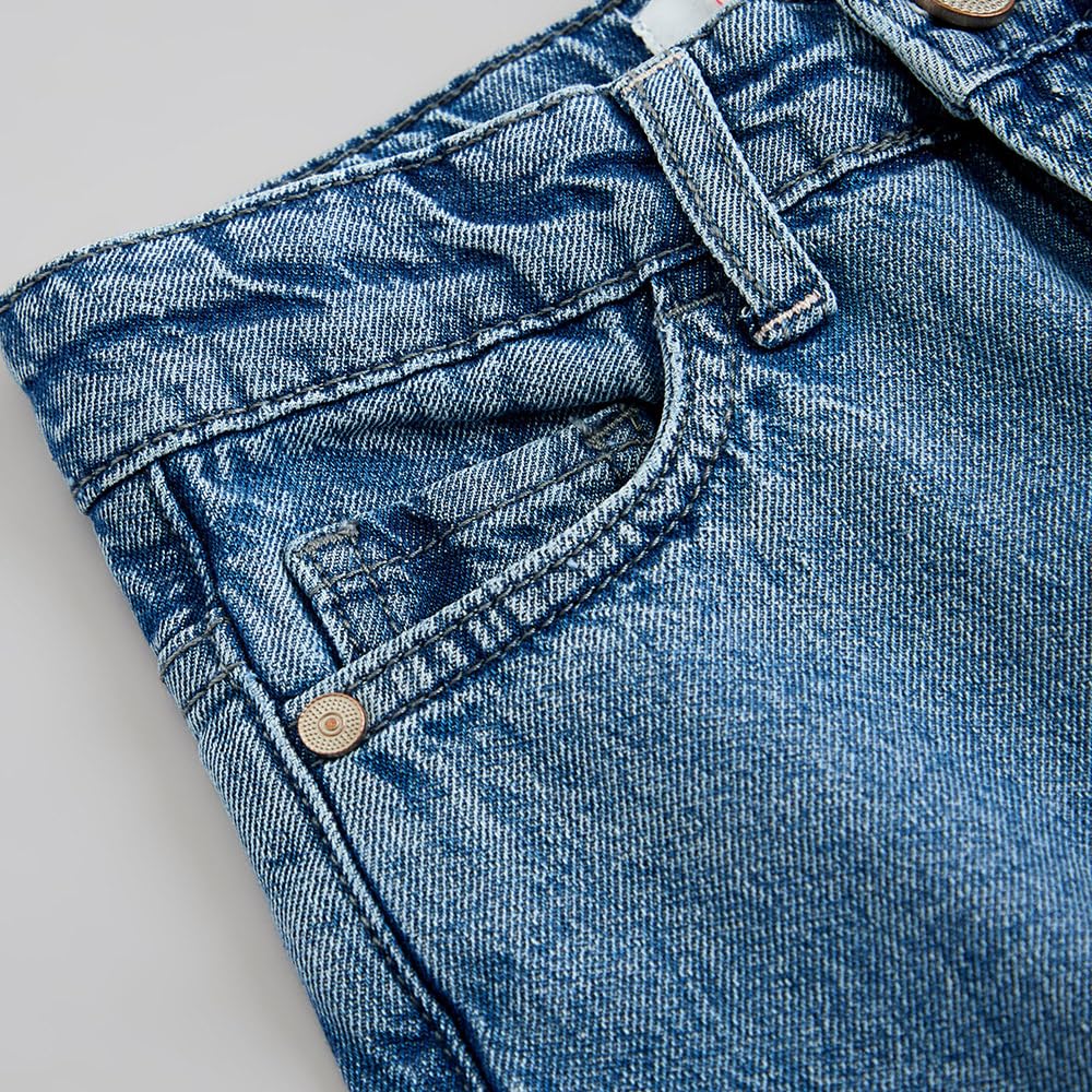 Hopscotch Girls High Rise Solid Print Denim Cargo Jeans