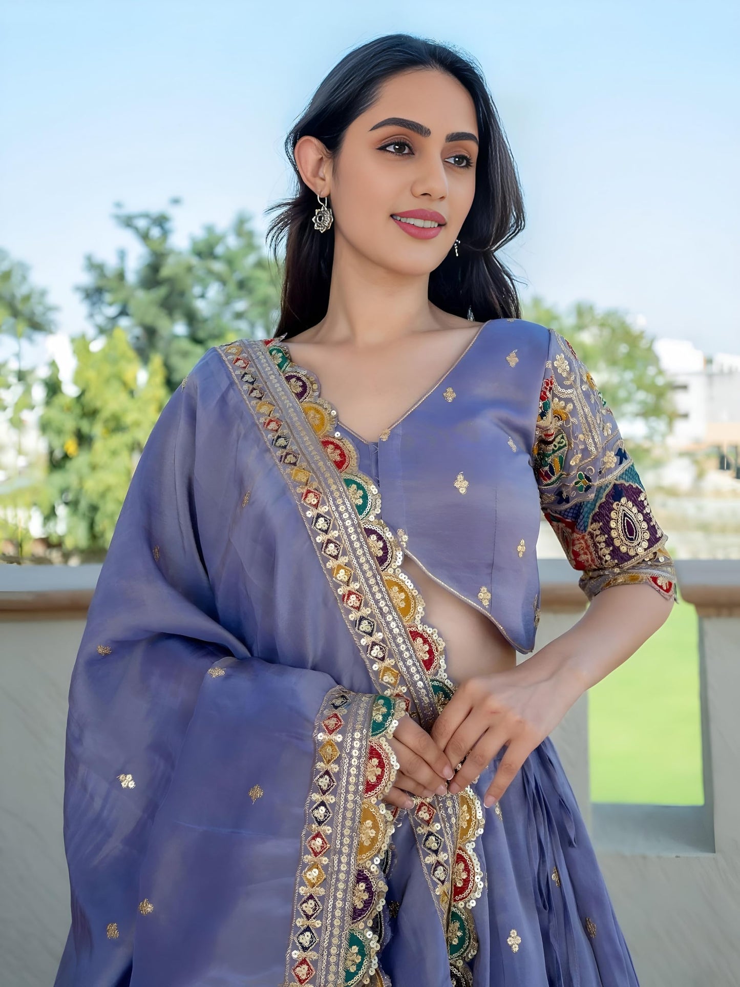 Zeel Clothing Women's Sequins Thread Embroidered Cosmos Silk Lehenga Choli With Dupatta (5128-Lavender-Women-Lehenga-Choli-Latest; Free size) (Lavender)