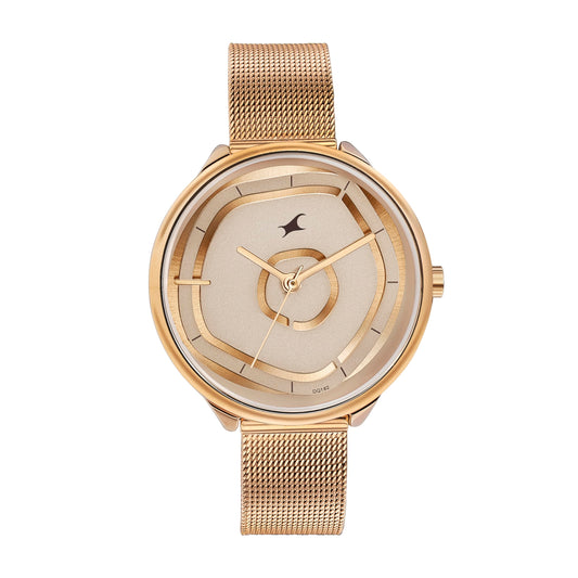 Fastrack Stunners Quartz Analog Beige Dial Rose Gold Stainless Steel Strap Watch for Girls - NT6303WM01