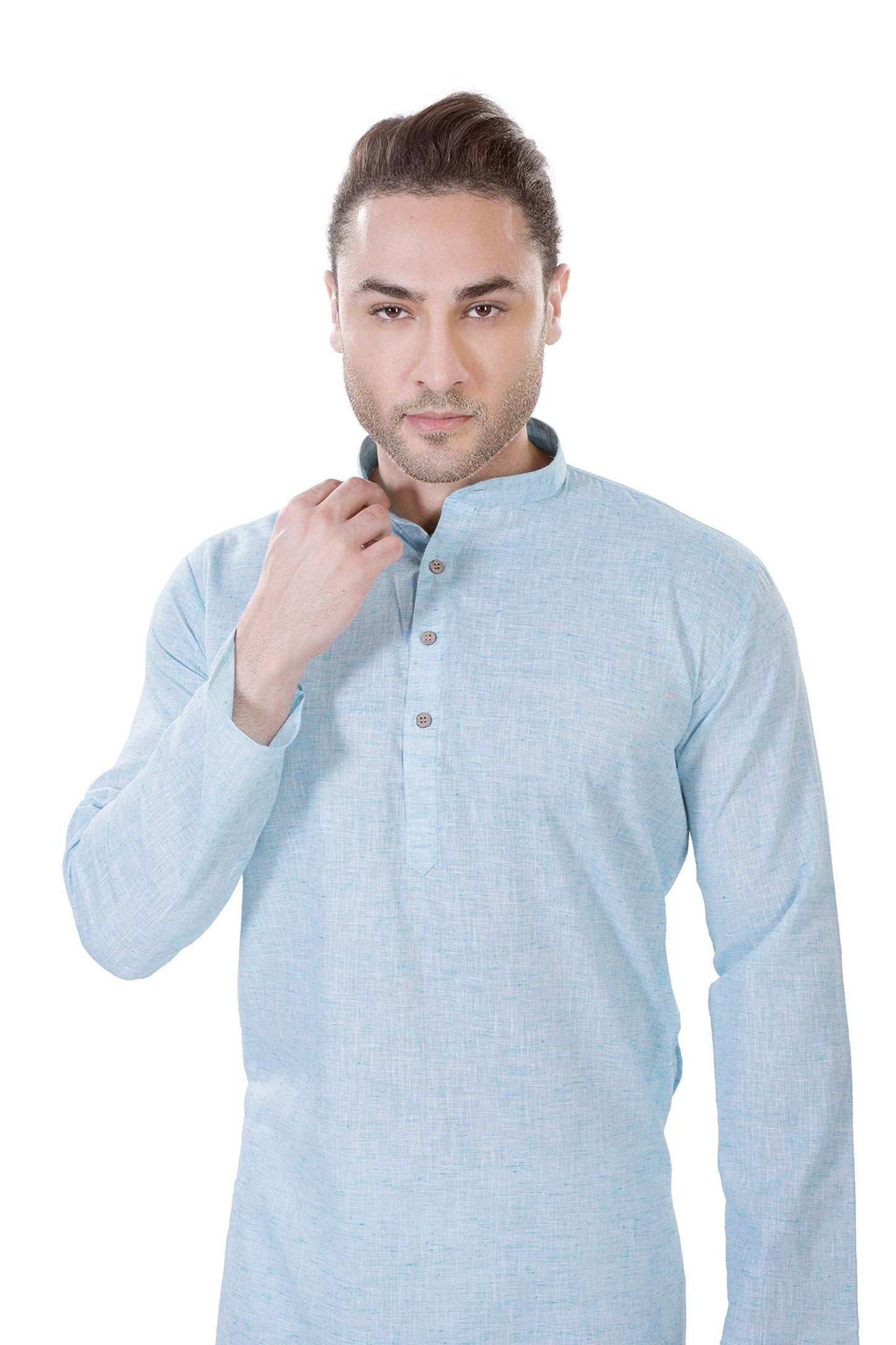 LUCKWIN Cotton Linen Regular Fit, Mandarin Collar, Full Sleeves Kurta Pajama Set in Green for Men [LWKP020-42]