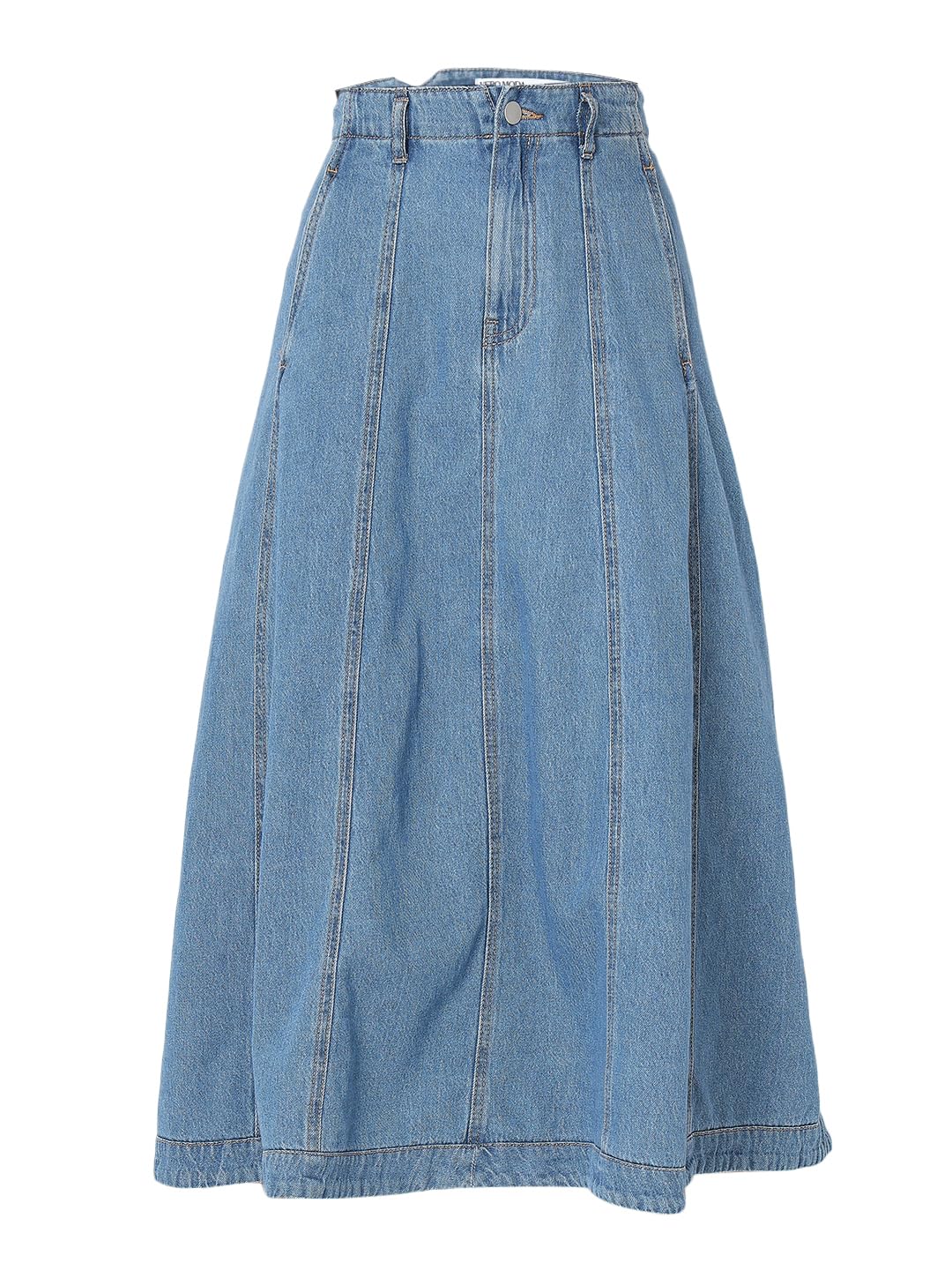 VERO MODA Women Solid Blue Cotton A-Line High Rise Midi Length Skirt