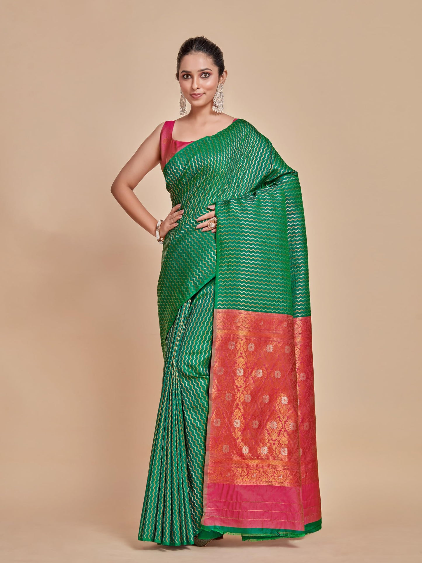 MIMOSA Women's Woven Design Kanjivaram Style Art Silk Saree With Blouse Piece : Sa00001375Bgfree, Green