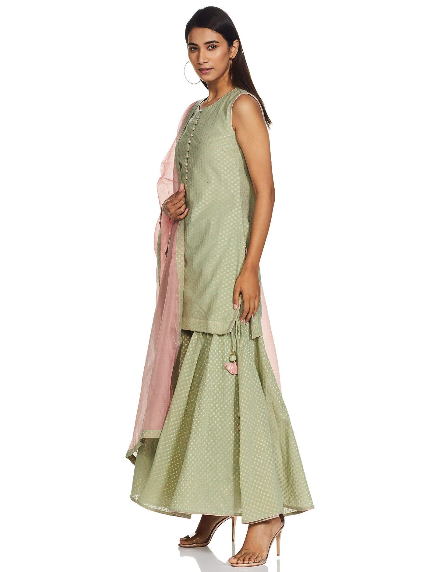 BIBA WOMEN YARNDYED SALWAR KURTA DUPATTA(SKD6420_SAP GREEN_42)