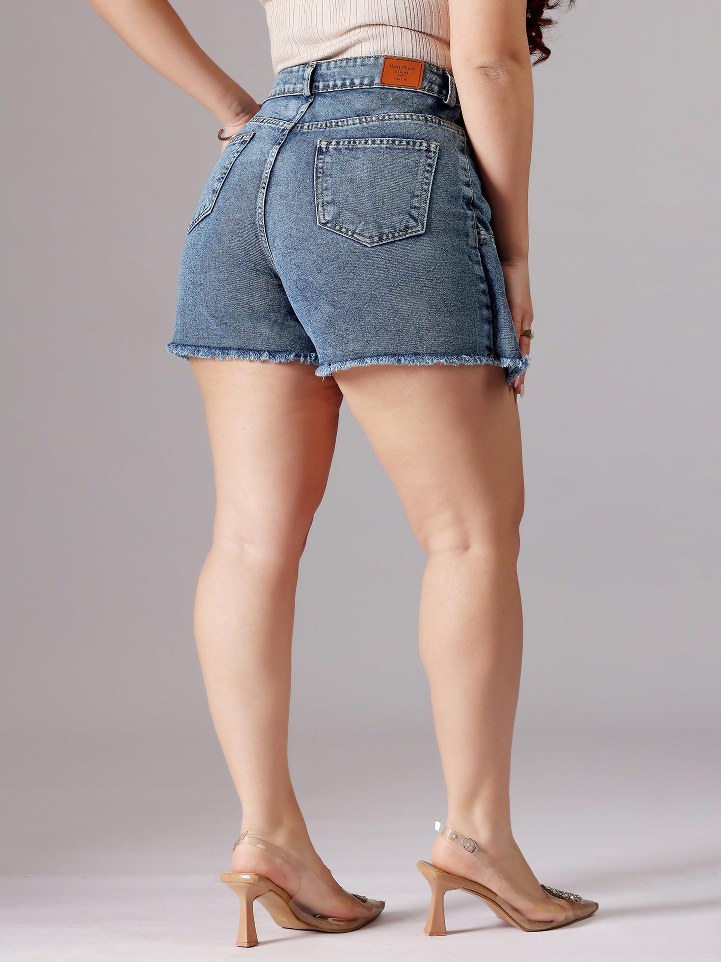 Miss Chase A+ Women's Regular High Rise Mild Distress Regular Denim Skorts (APAW24DEN86-85-320-28, President Blue, 28)
