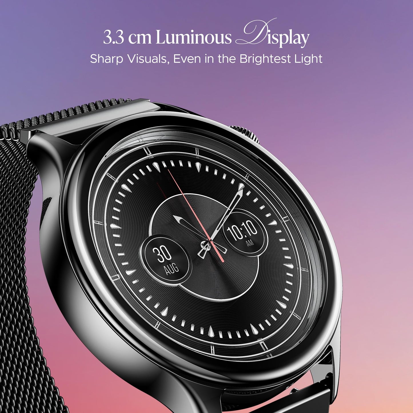 Boat Enigma Daze Women's Luxury Smart Watch w/ 1.3”(3.3cm) AuraVue Display w/ 20% Higher Brightness, Emergency SOS, Female Wellness Tracking, BT Calling, Smart Watch for Women Latest (Elegant Black)