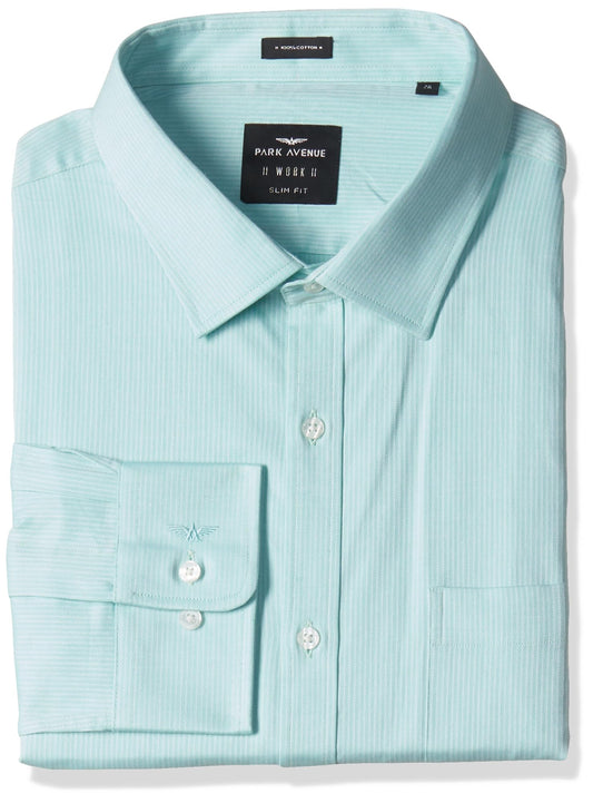 Park Avenue Men's Stripe Slim Fit Shirt (PMSX17127-N2_Light Green 39)