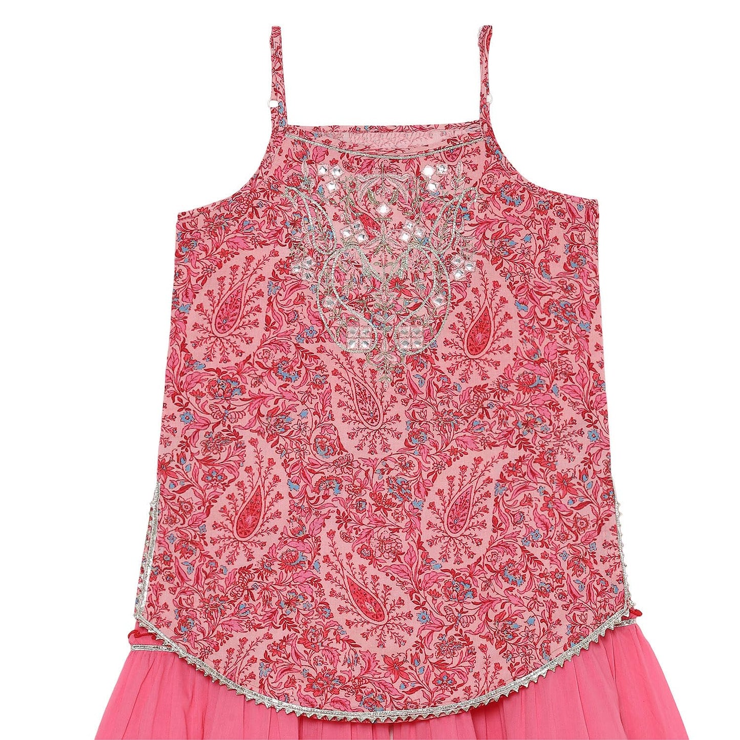 Biba Girl's Cotton Kurta, Bottom, Dupatta (KWPAISLEY6394SS25PNK_Pink