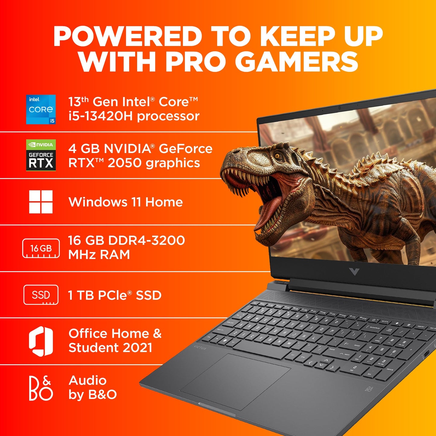 HP Victus, 13th Gen Intel Core i5-13420H, 4GB NVIDIA RTX 2050 Gaming Laptop (16GB RAM, 1TB SSD) 144Hz, IPS, 15.6"/39.6cm, Flicker-Free, Win11,Office21, Mica Silver, 2.3Kg, Enhanced Cooling, fa1307tx
