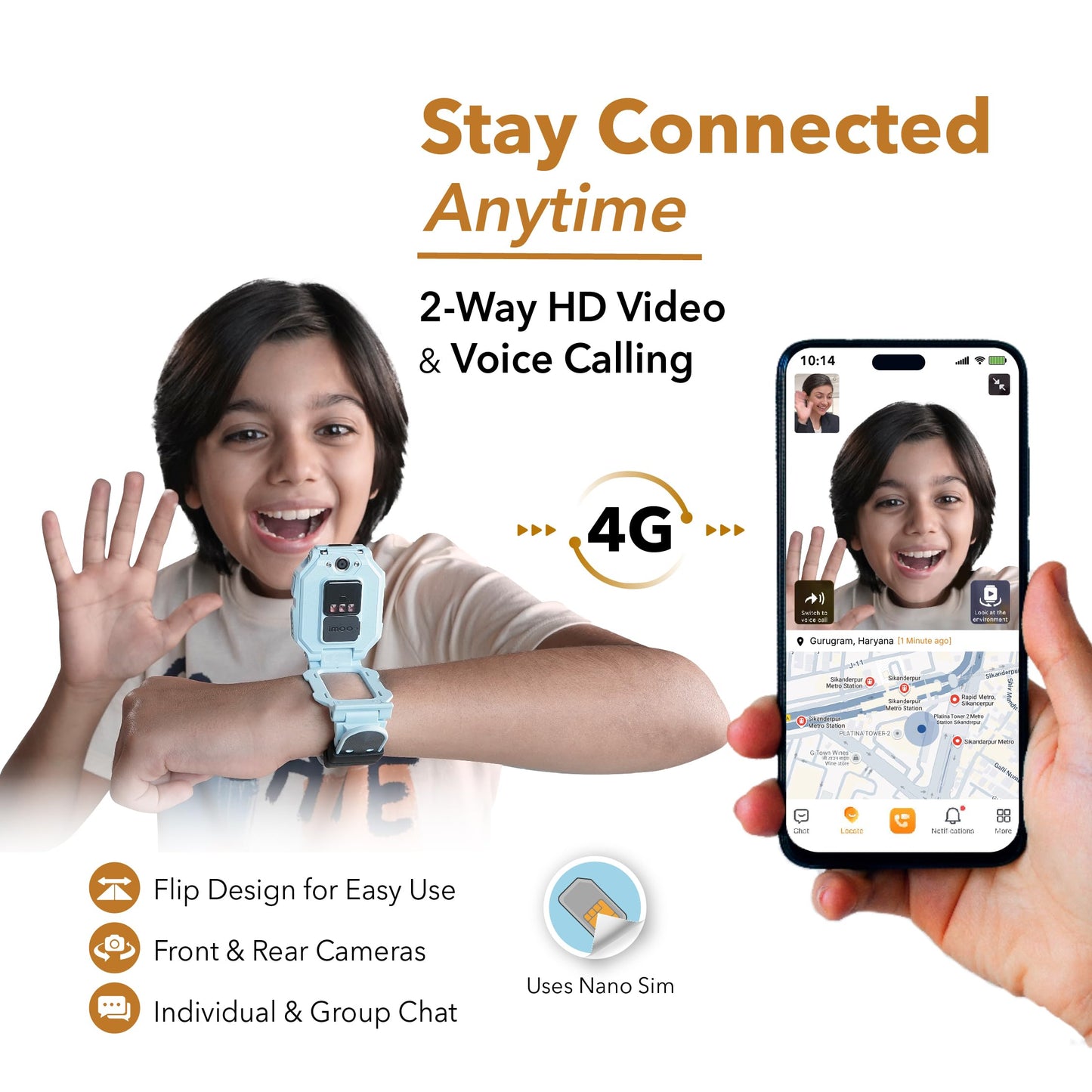 imoo Kids Watch Phone Z7 [4G Cellular + GPS + Health], 4G Smartwatch, HD Video & Voice Call, GPS Enabled with 14 Days Historical Track, Kids Emotion Detector, HeartRate, Body Temp., SPO2 (Blue)