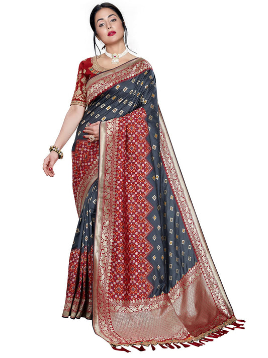 Satrani Women's Silk Saree (1712SH104_Grey)