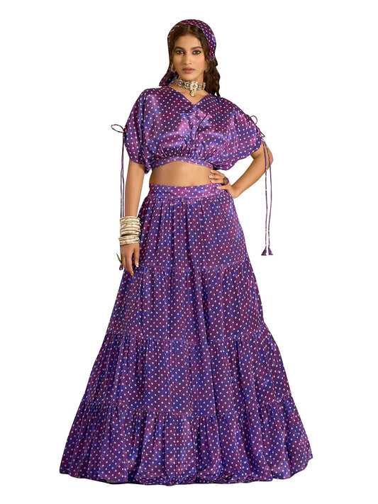 PURVAJA Women's Chinon/Art Silk Semi-Stitched Lehenga choli (Vivi-Purple_M)