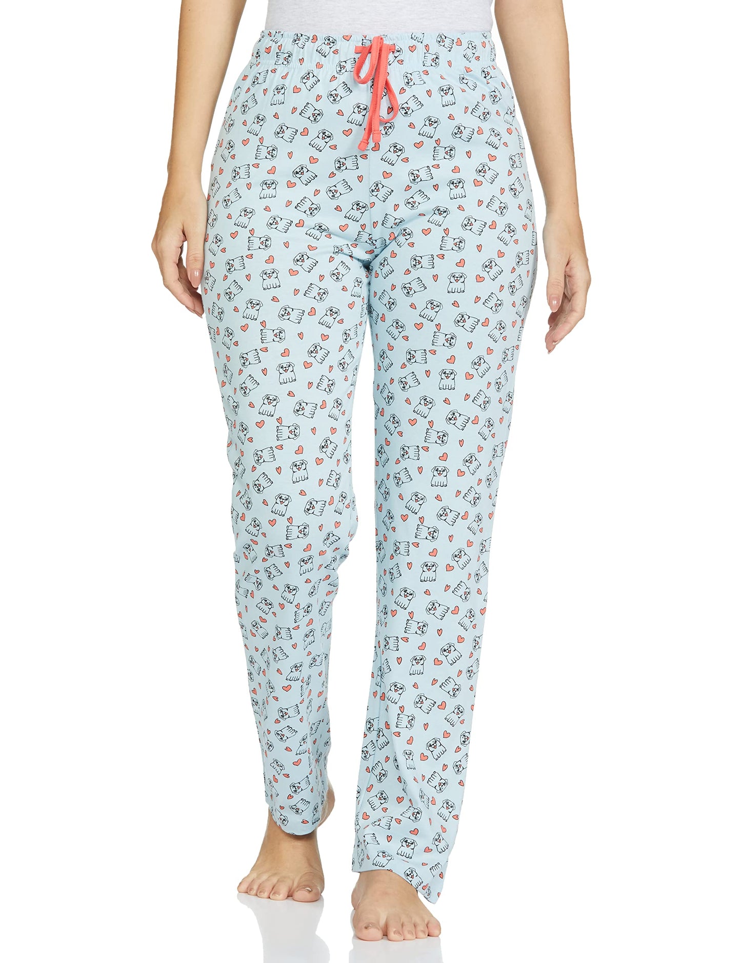 Max Women Printed Round Neck T-Shirt with Elasticated Pyjama,Grey Melange,M