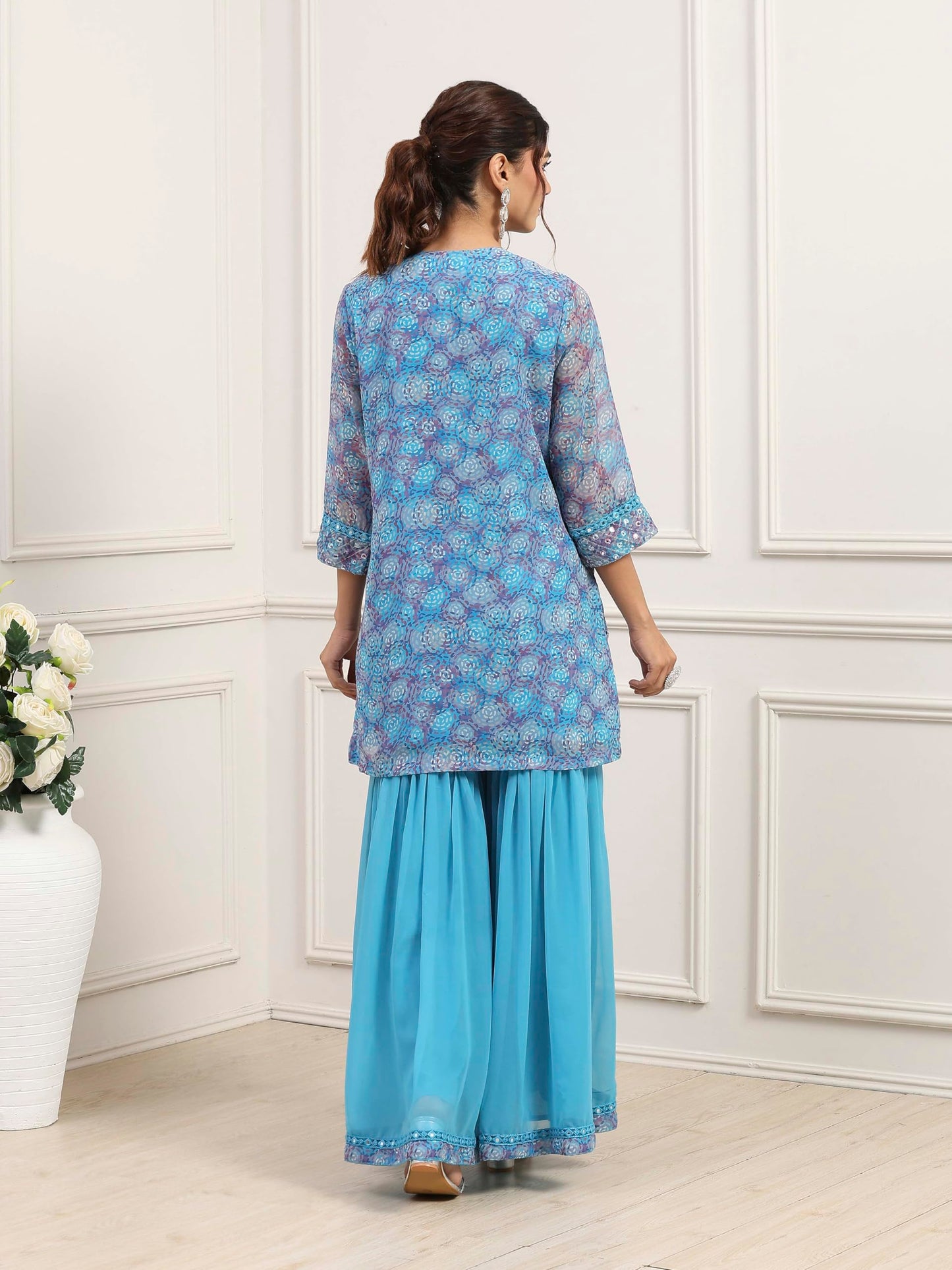 Biba Women Turquoise Polyester Straight Suit Set_38