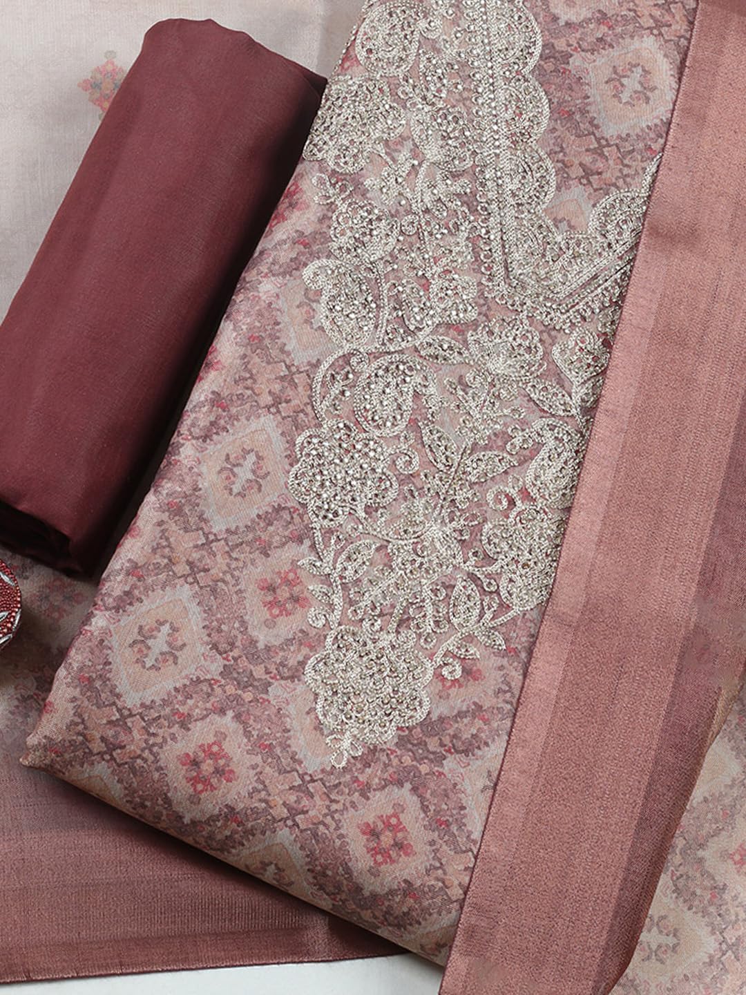 Meena Bazaar Printed Cotton Unstitched Kurta with Bottom & Dupatta