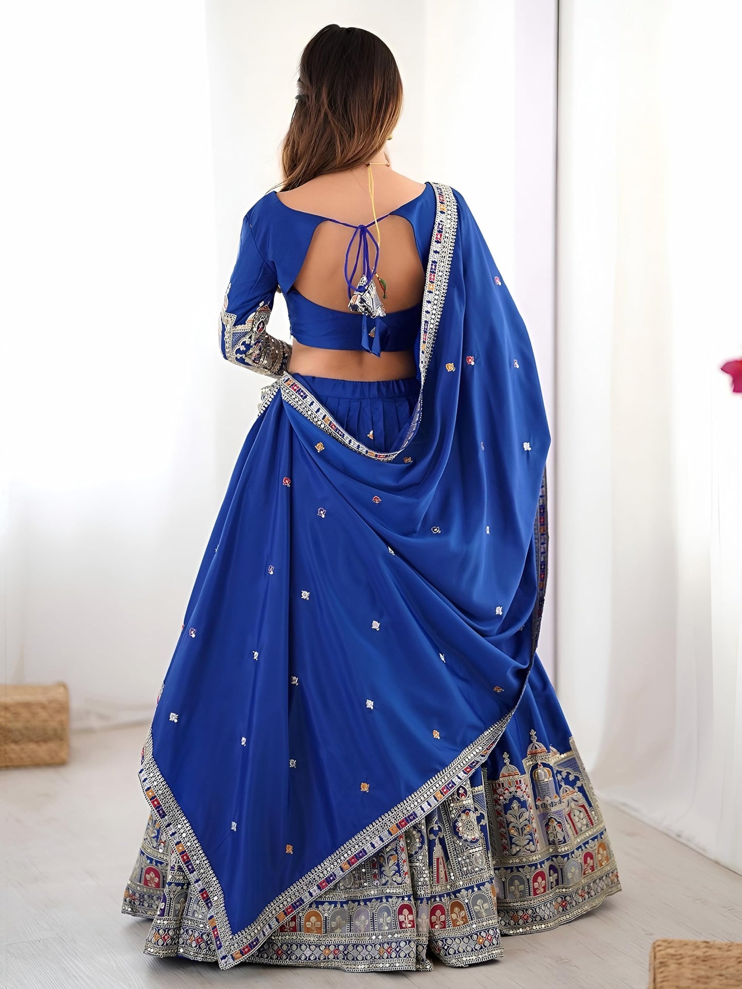 Zeel Clothing Women's Sequins Thread Embroidered French Crepe Lehenga Choli With Dupatta (5118-Royal-Blue-Women-Lehenga-Choli; Free size) (Royal Blue)