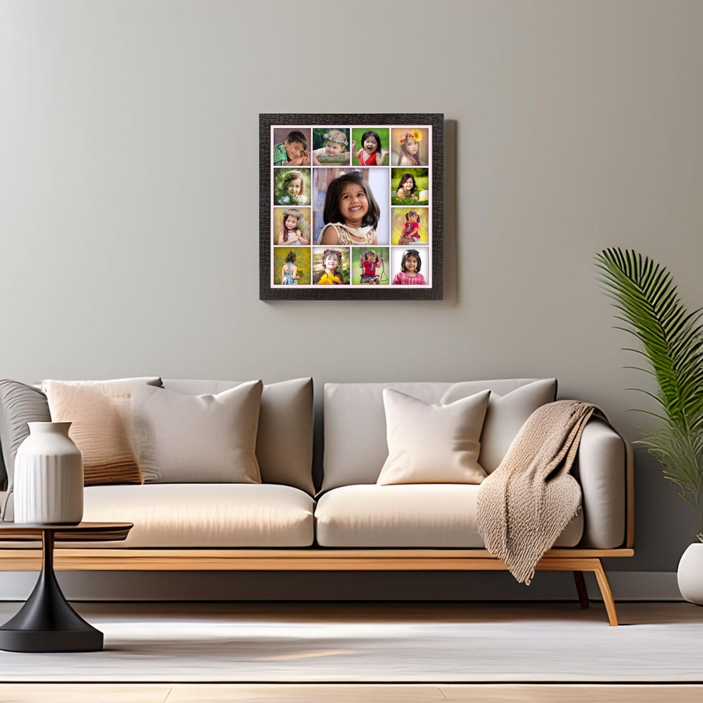 AJANTA ROYAL Customised and Personalized Photo Frame for Wall | Custom Collage Picture Frame with Photo Upload | 13-Photos Wall Hanging Wooden Frame (12 X 12 Inch, Copper Brown)