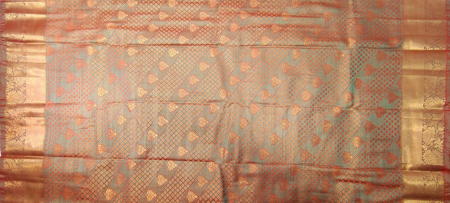 SREE KUMARAN Women's Kanchipuram Silk Pure Pattu Sarees With Blouse (VSK138-2) (VSK233-1)