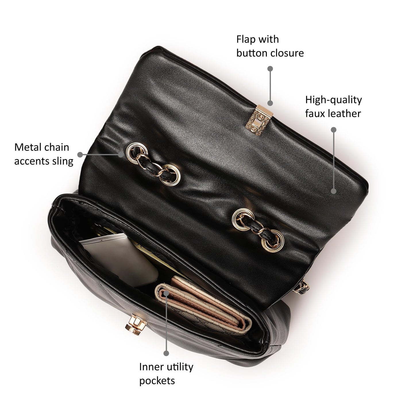 Fastrack Quilted Sling Bag For Women, Girls and Ladies | with Push Lock Closure | Unique Metal & PU Sling Straps | Ladies Purse Handbag | Slings for Casual Carry