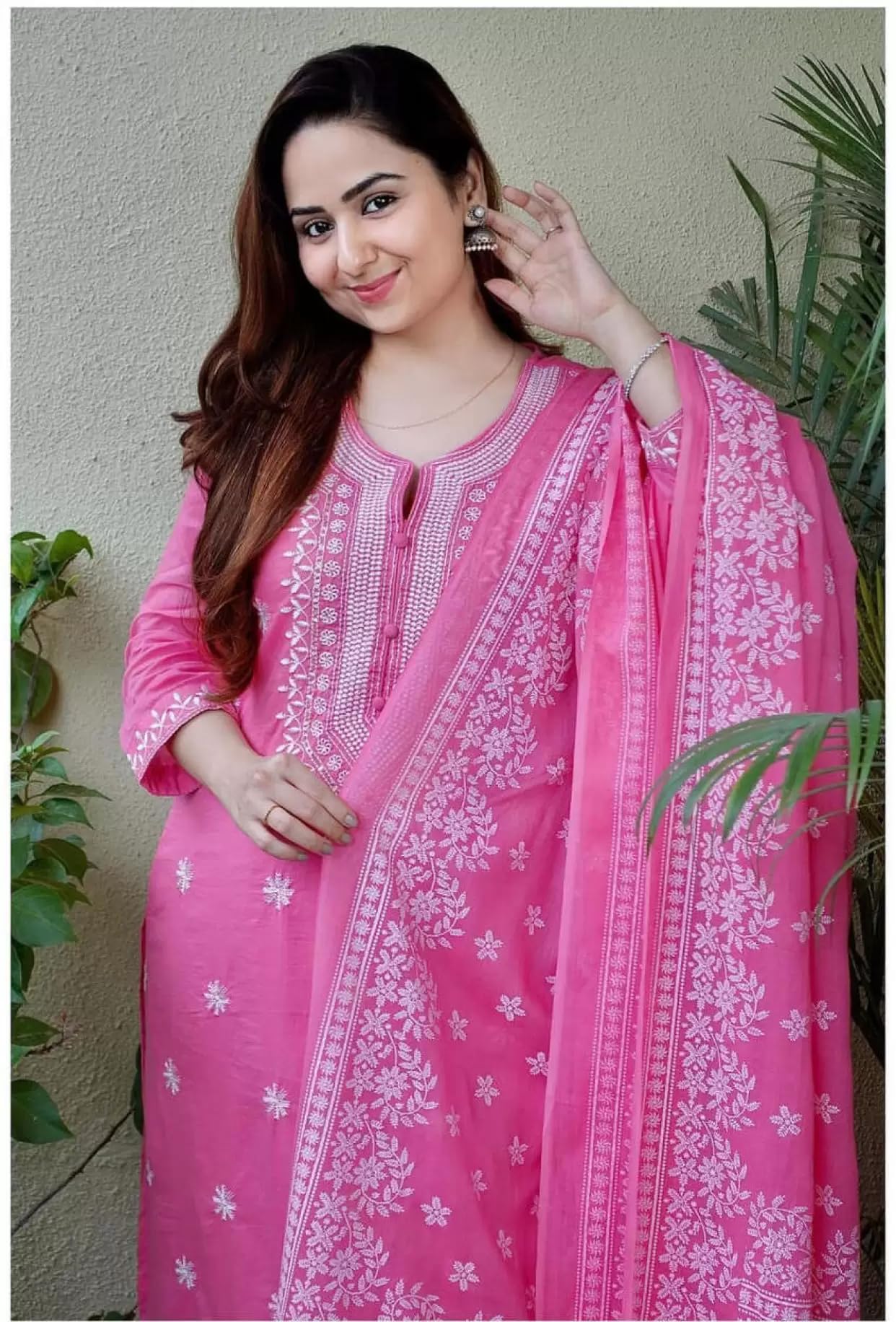 Royal Export Women's Viscose Floral Embroidered Straight Kurta Pant with Dupatta Set | Kurta Sets for Women Pink