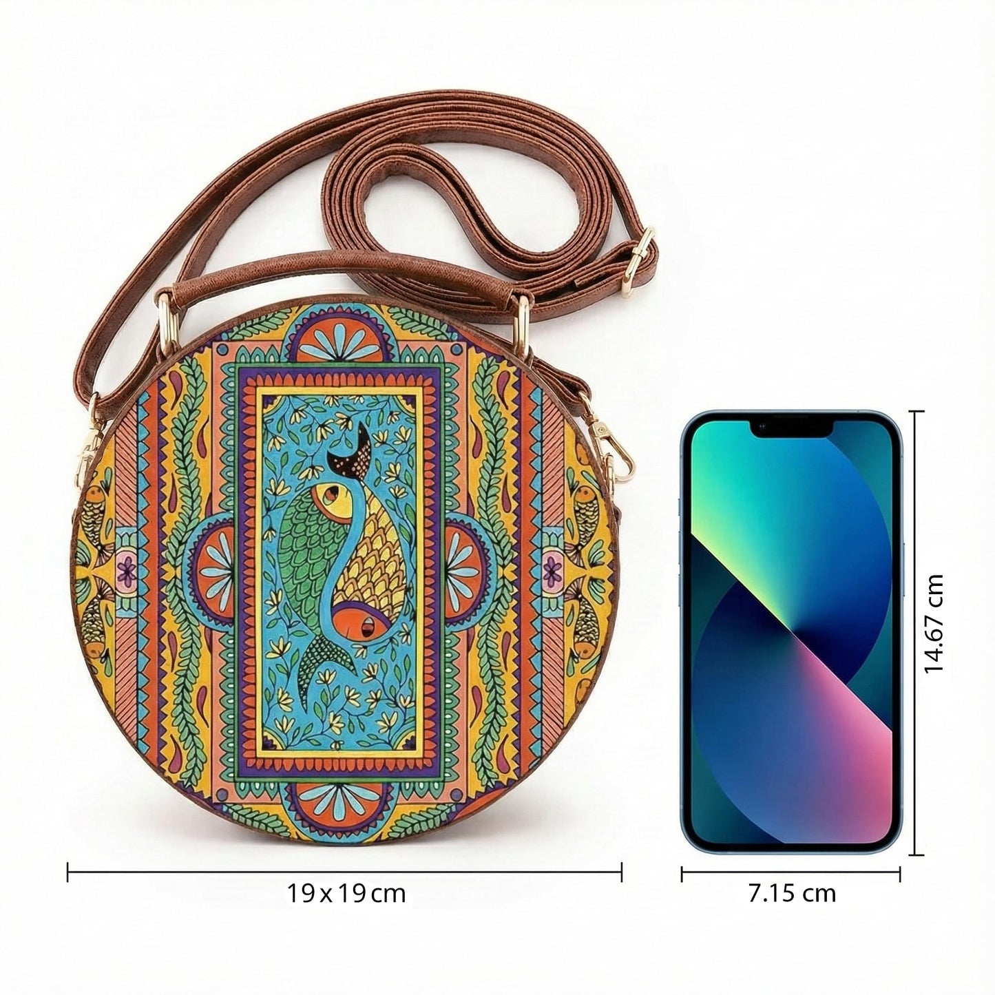 Kalankit Round Women Sling Bag | Stylish Pure Vegan Leather Crossbody Bag for Girls and Ladies | Detachable Shoulder Strap & Zipper Flap Bag | Multicolor