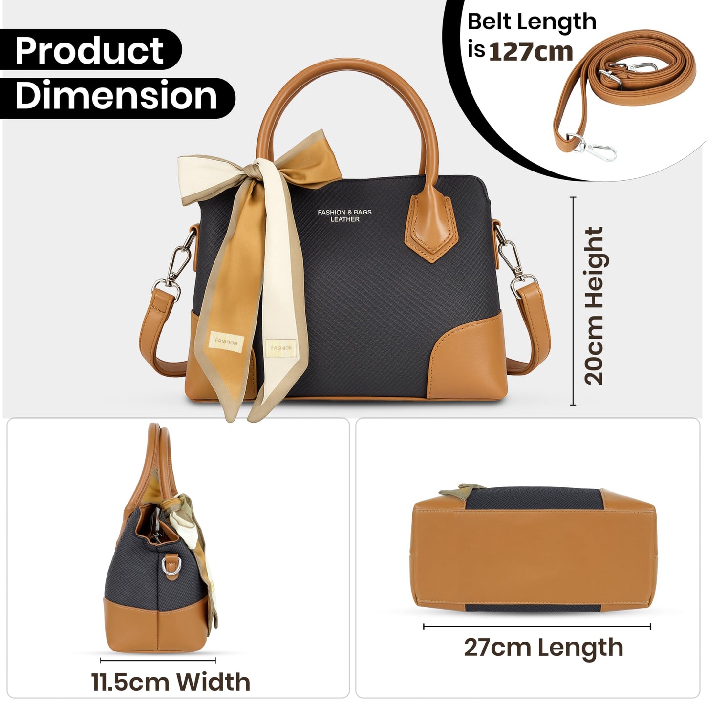 Storite Stylish Blue & Brown Small Leather Handbag for Women’s Everyday Use (25x11x17 cm)