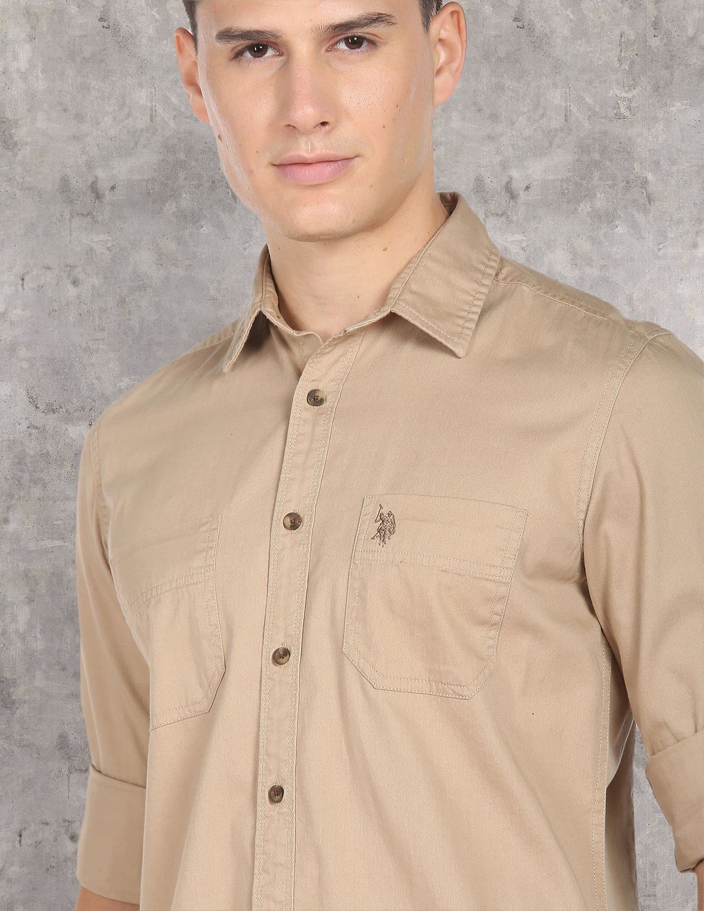 U.S. POLO ASSN. Men's Regular Fit Shirt (UDSHT-G107_Khaki