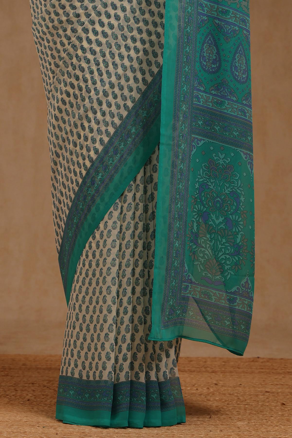 Soch Womens Teal Georgette Floral Print Saree