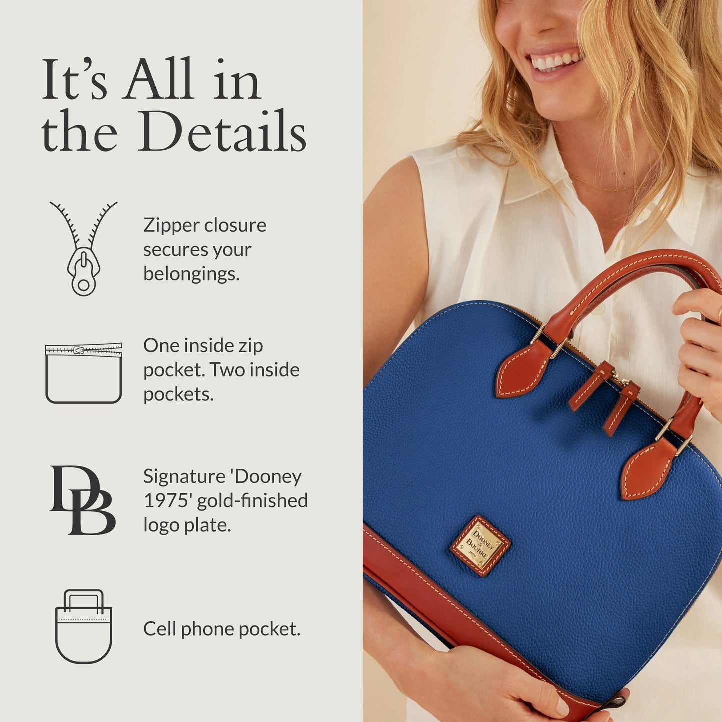 Dooney & Bourke Zip Zip Satchel Pebbled Leather Shoulder Bag Purse Handbag