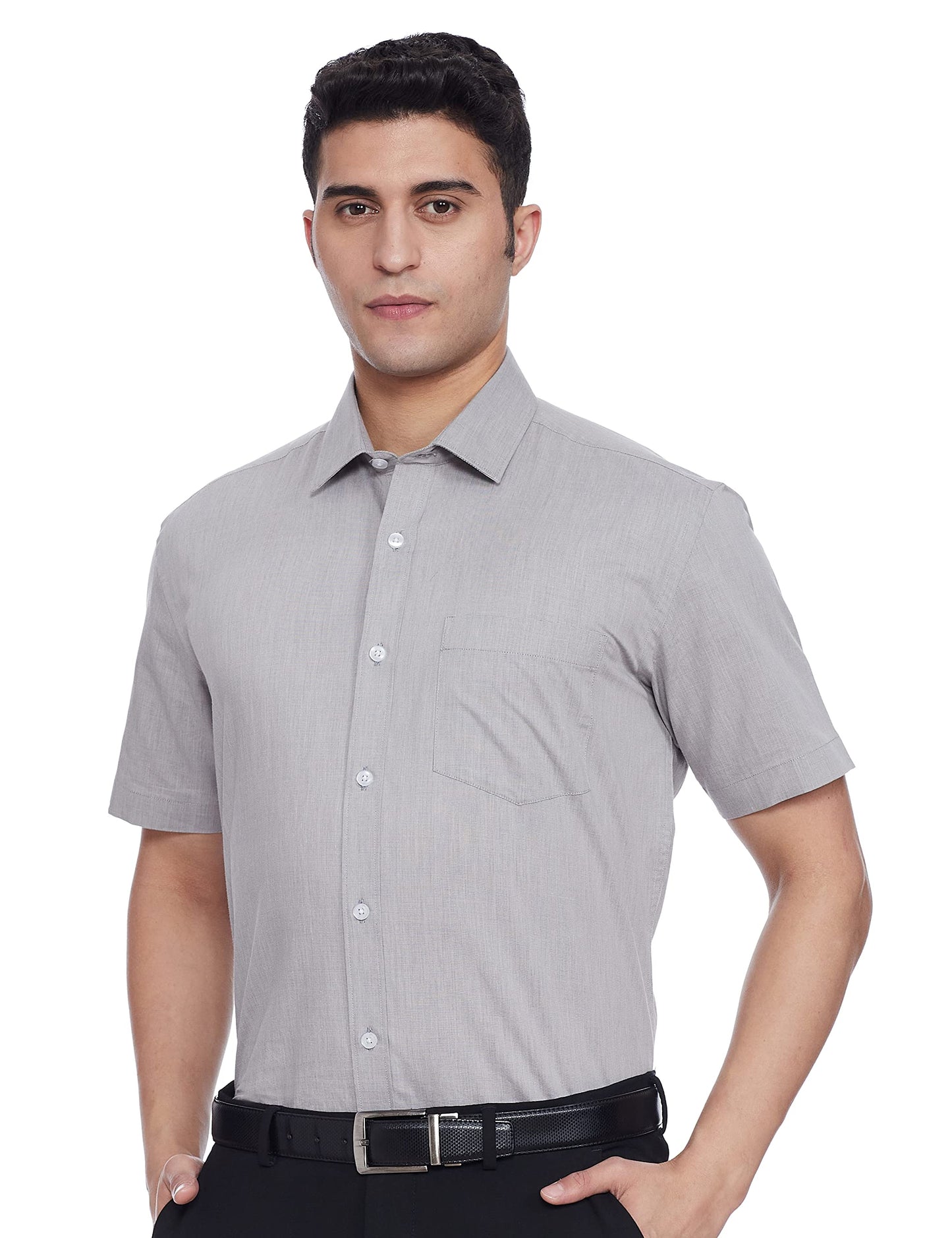 Amazon Brand - Symbol Men's 100% Cotton Half Sleeve Regular Fit Formal Shirt Mid Grey2 46