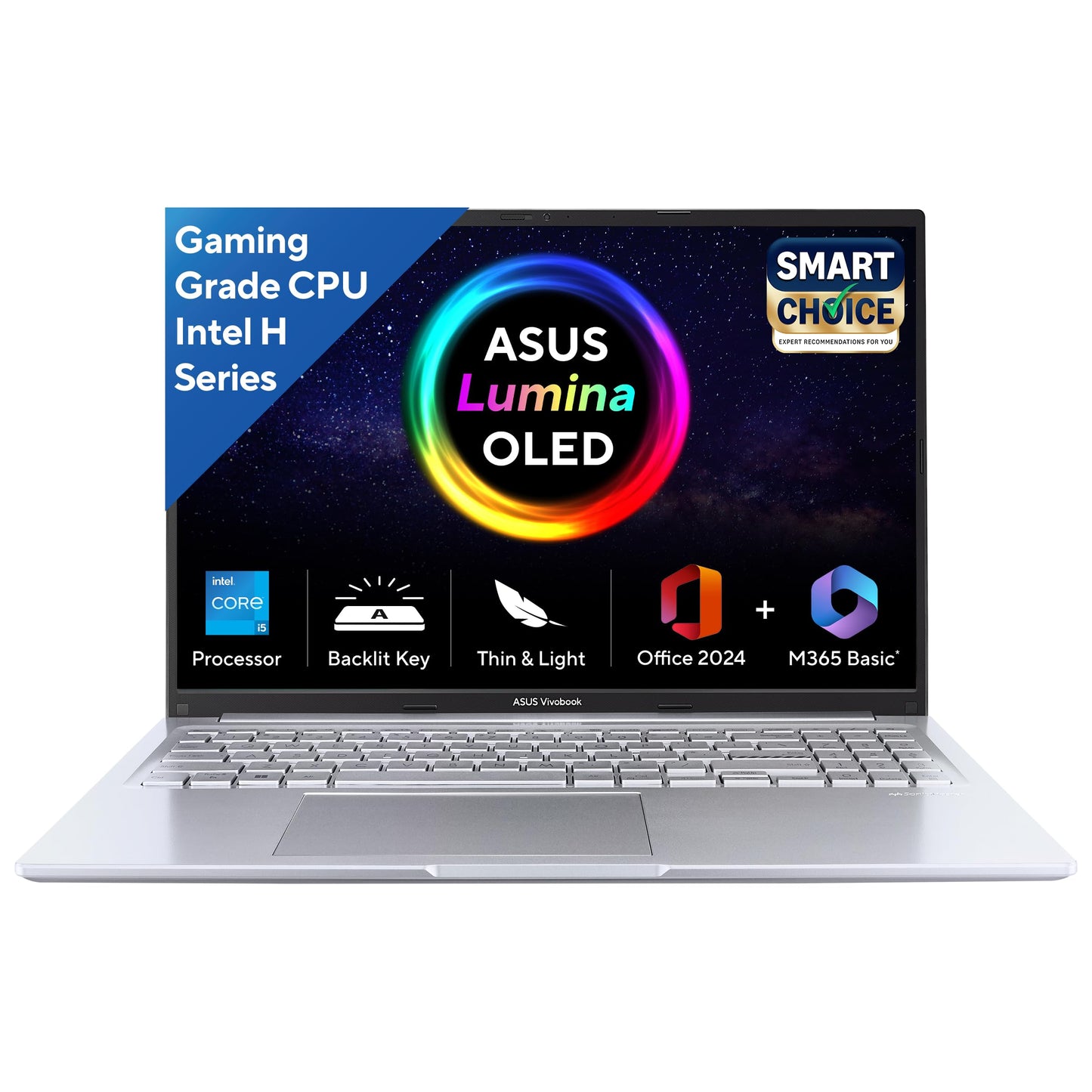 ASUS Vivobook 16, 16" FHD (1920 x 1200) OLED,Intel Core i5-13420H Processor,(16GB RAM/512GB SSD/Win 11/M365 Basic (1Year)*/Backlit Keyboard/Office Home 2024/Silver/1.88 kg),X1605VA-SH1952WS
